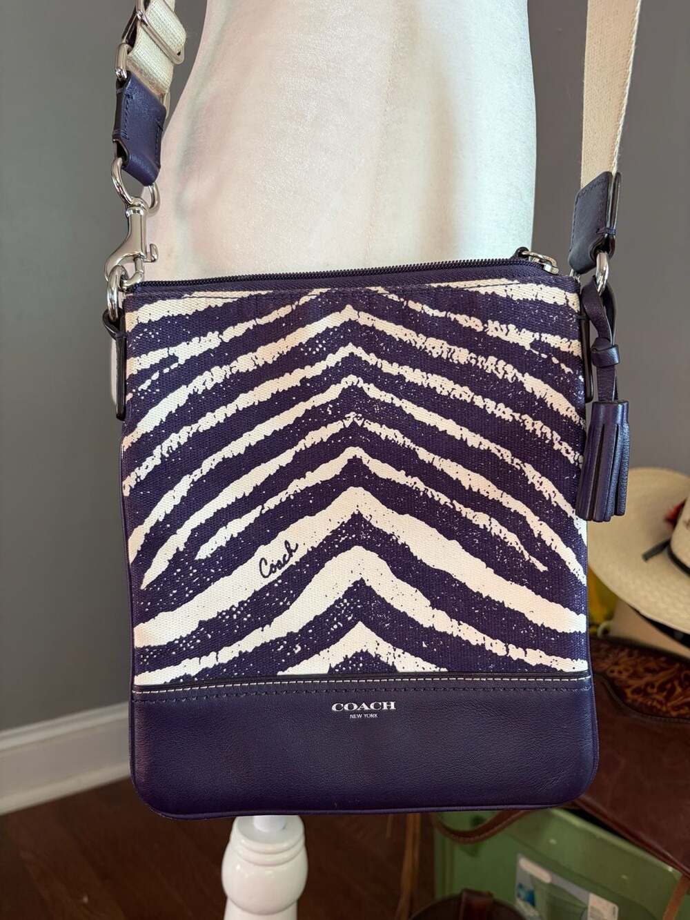 Coach Purple Zebra Print Canvas And Leather Crossbody Bag